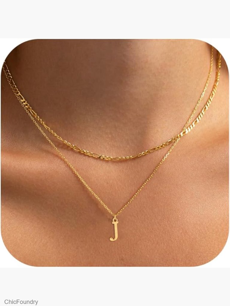 Dainty Initial Layered Letter Pendant Necklace Set Figaro Chain Choker